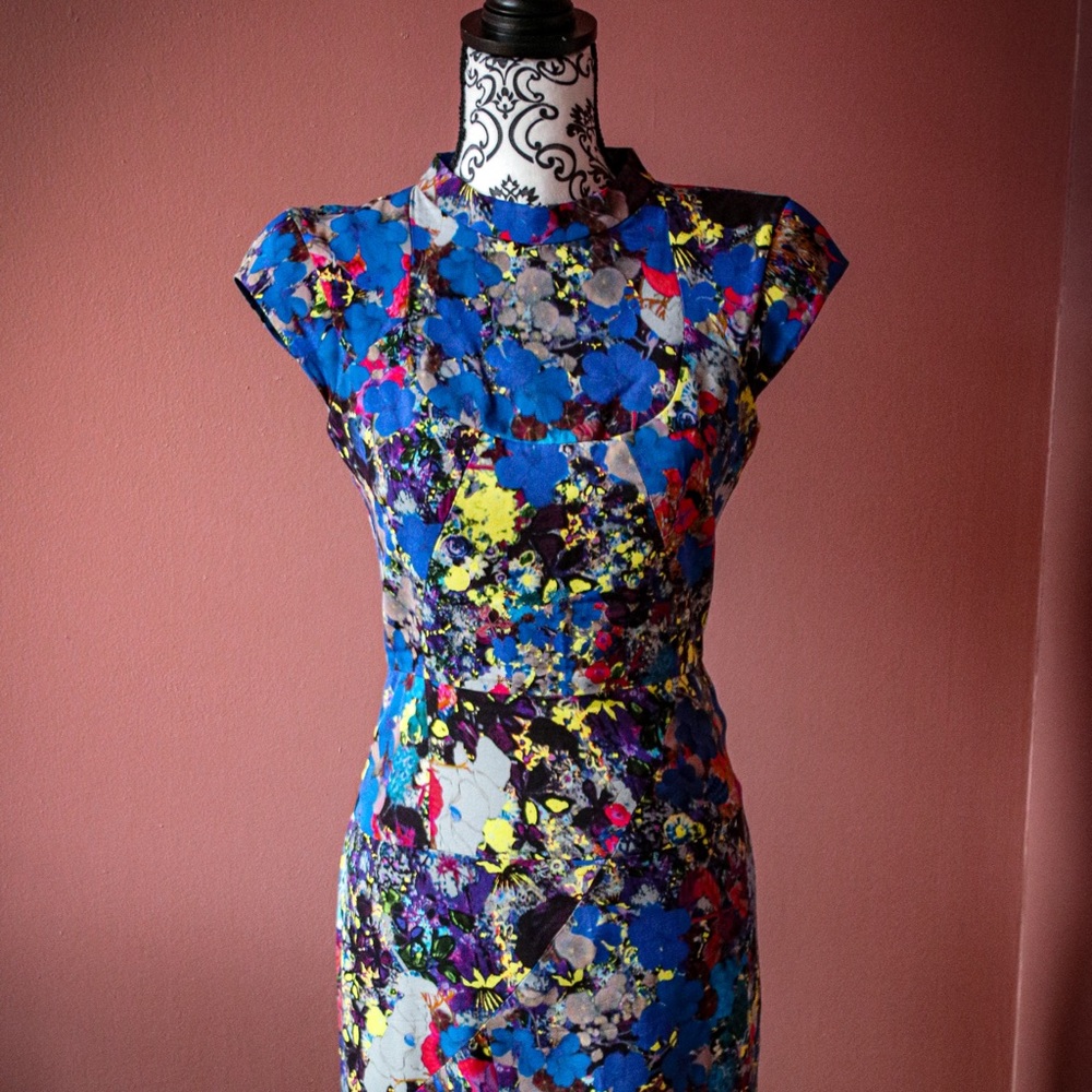ERDEM Multicolor Floral Print Fitted Dress